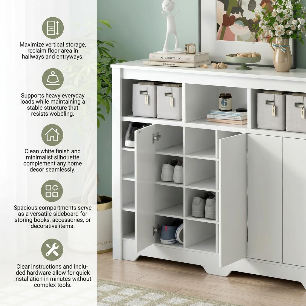 Modern Shoe Cabinet 5-Tier Shoe Organizer, Wood Shoe Rack , Closet, Durable MDF Vertical Storage Sh
