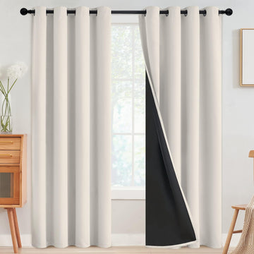 Cream 100% Blackout Curtains Room Darkening Living Room 84 Inch