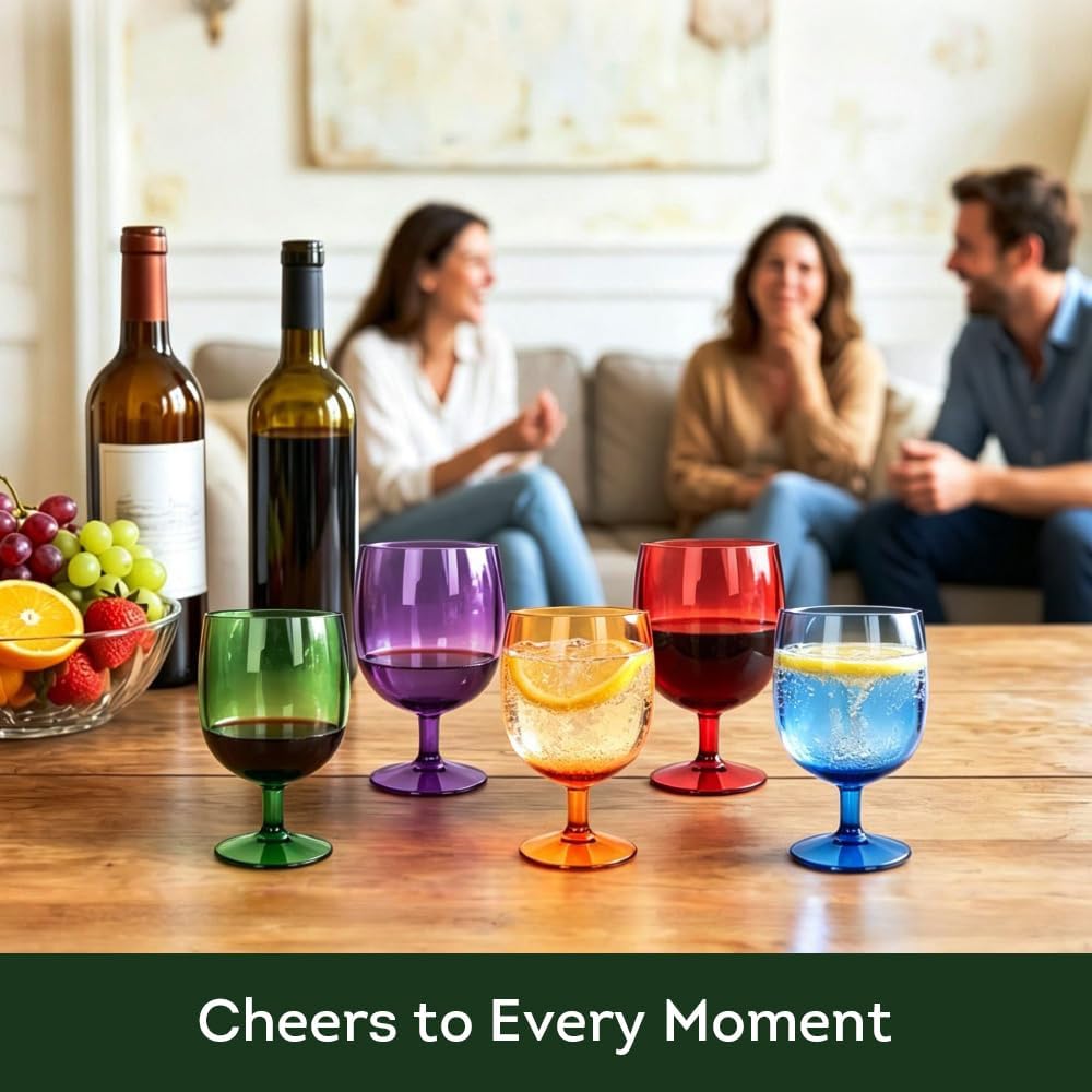 Unbreakable Plastic Wine Glasses Set of 8, 12 oz Shatterproof Stackable Tumblers, Reusable BPA Free Goblets , Picnic