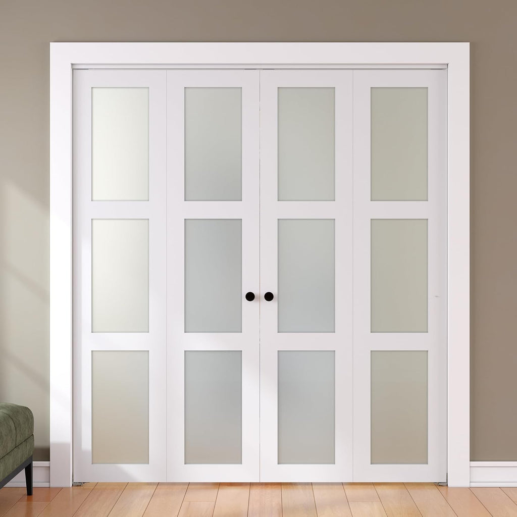 Bifold Door, for 64"x 80" Opening,Tempered Frosted Glass Closet Folding Barn Door with Hardware Kit,