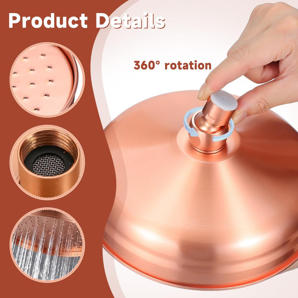 8 inch Copper Shower Head, Large Round Rainfall Showerhead Sprayer