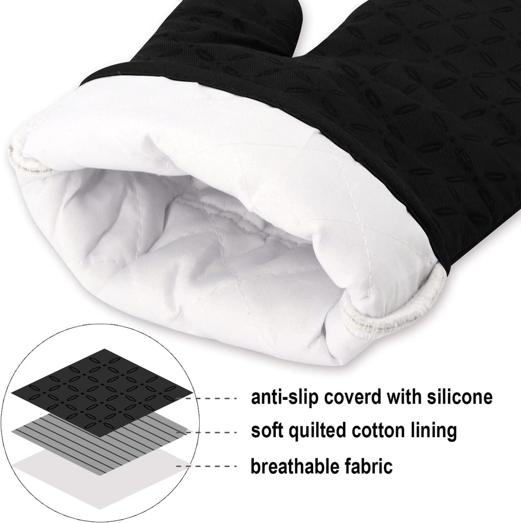 Oven Mitts and Pot Holders 6pcs Set, Kitchen Oven Glove High Heat Resistant 500 Degree Extra Long Oven Mitts and