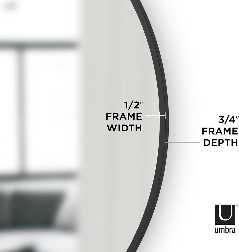 Hub Round Wall Mirror with Rubber Frame, Modern Style and More, 37-Inch, Black