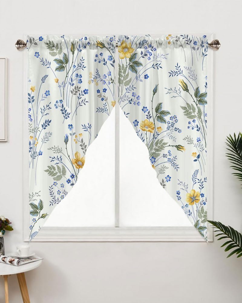 Swag Valances Curtains Floral Leaves Rod Pocket Window Curtains Decor - 2 Panels