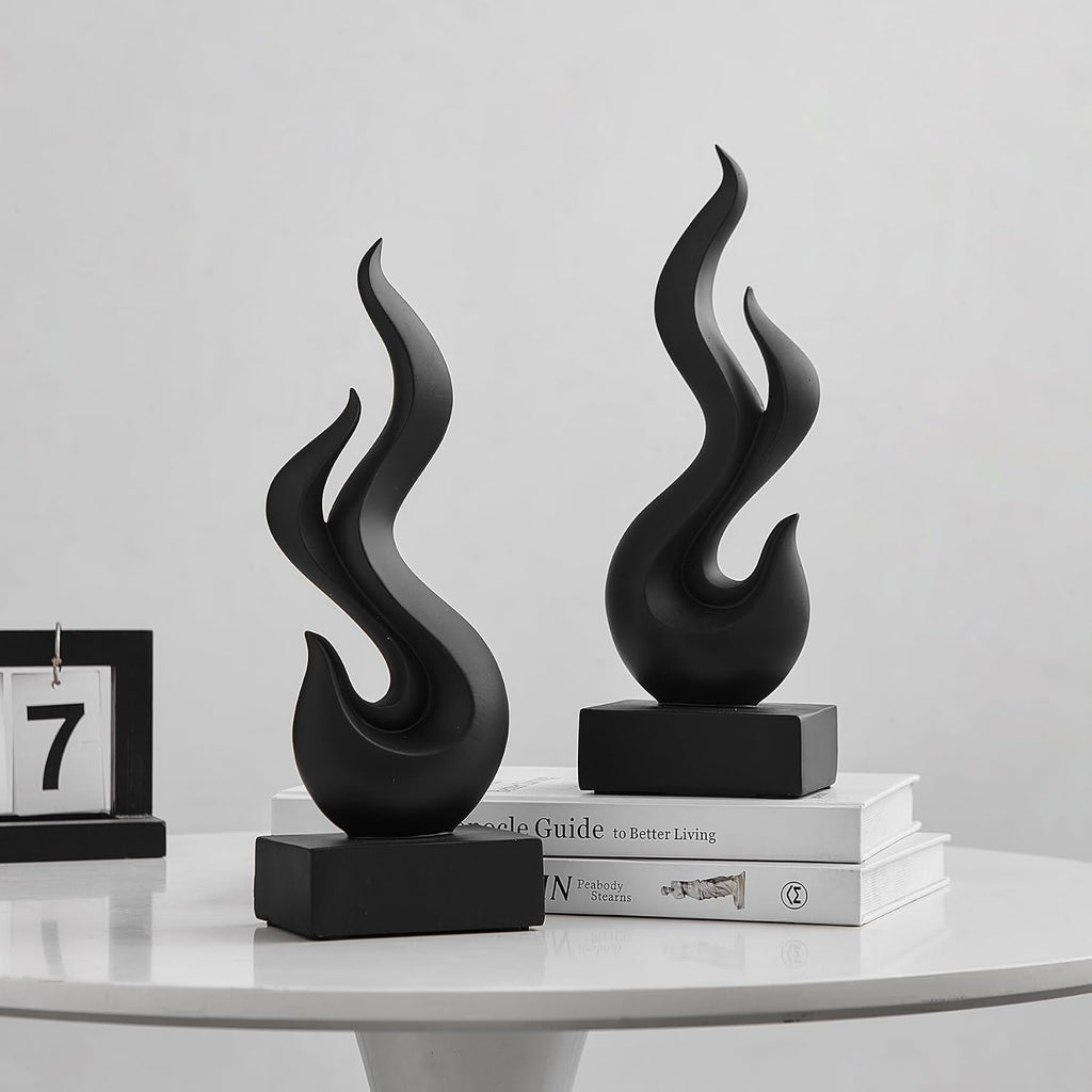 Abstract Art Table Decoration, Gold Decor Flame Statue Home, Black Shelf Decor Accents, Abstract Art Resin Sculpture