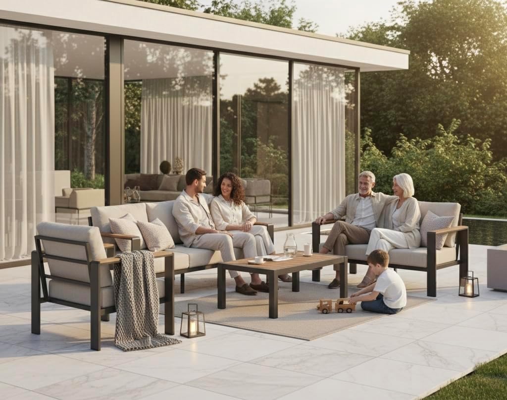 Aluminum Outdoor Patio Furniture Set with Coffee Table, 5 Piece Patio Conversation Sets with Washable Thick Cushions