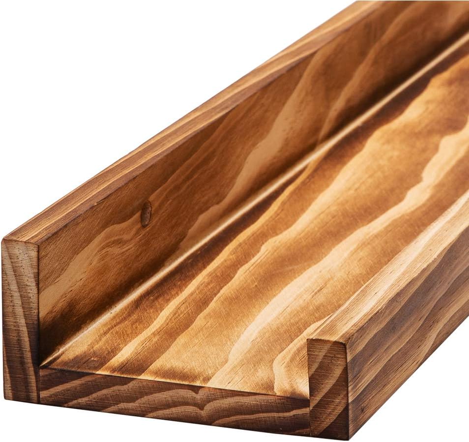 Rustic Wood Floating Shelves Books Long Wall Bookshelf Photo Picture Ledge Shelf with Lip Wall Shelf for Kids Bedroom