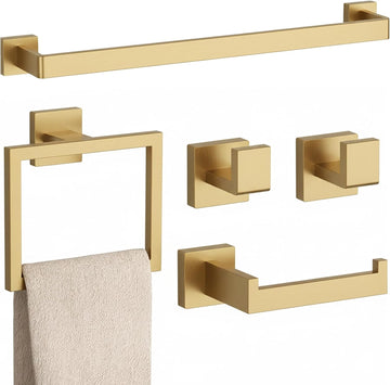 5-Piece Brushed Gold Bathroom Accessories Set 23.6 Inch Towel Bar Set. | ﻿ SUS 304 Stainless Steel Bathroom Hardware