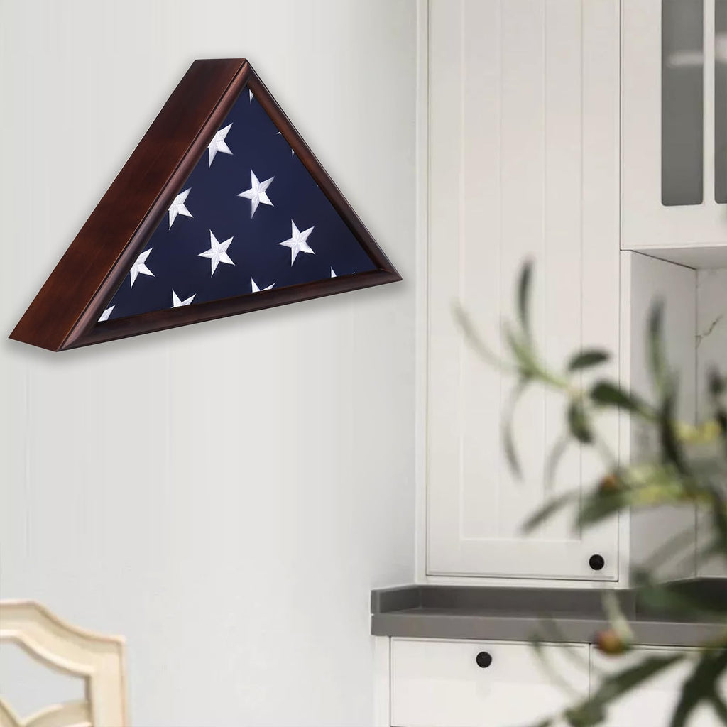 Large Flag Display Case for 5x9.5' Burial Flags, Solid Wood, Black