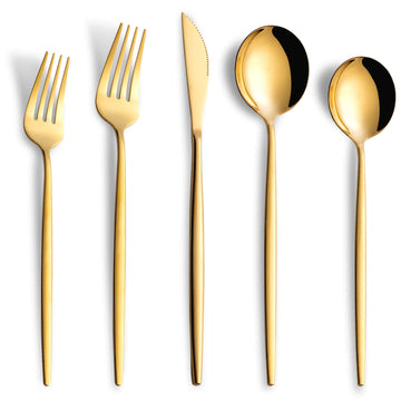 20 Piece Gold Silverware Set,Stainless Steel Flatware Cutlery Set Service for 4 Including Forks Spoons Knives,Kitchen