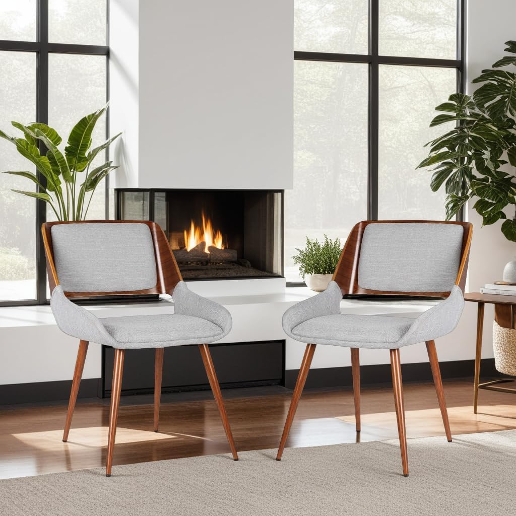 Mid-Century Dining Chair Walnut Finish and Gray Fabric