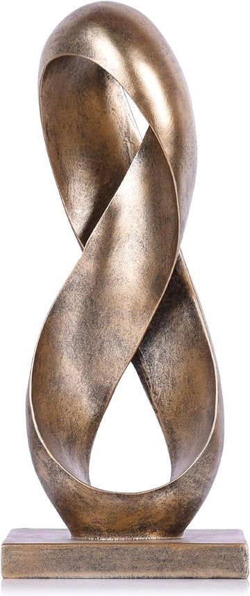 14.6" Tall Abstract Bronze-Finish Knot Sculpture, Modern Resin Infinity Loop Statue, Modern Tabletop Decor for Coffee