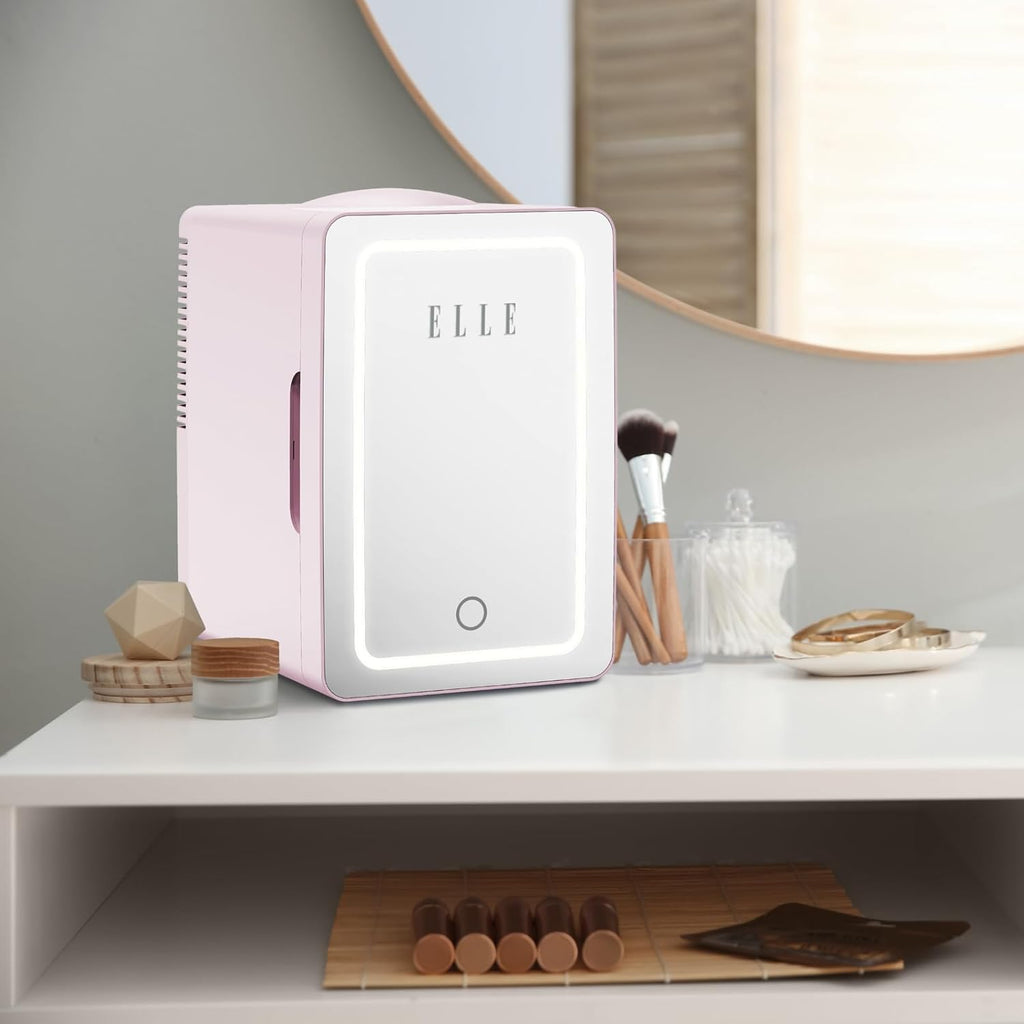 6L Mini Cooler Fridge with LED Makeup Mirror for Skincare & Cosmetic Storage Cooler & Warmer Removable Shelf Carrying