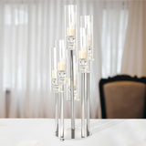 Efavormart 33" Tall - 7 Arms Clear Crystal Cluster Round Candelabra, Pillar Candle Holders with Mirror Base - Perfect