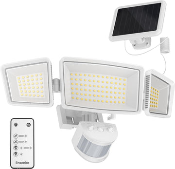 5 Motion Sensor Modes Solar Security Light, 1800LM 270° Wide Angle 3 Heads LED Flood Lights, IP65 Waterproof Wall