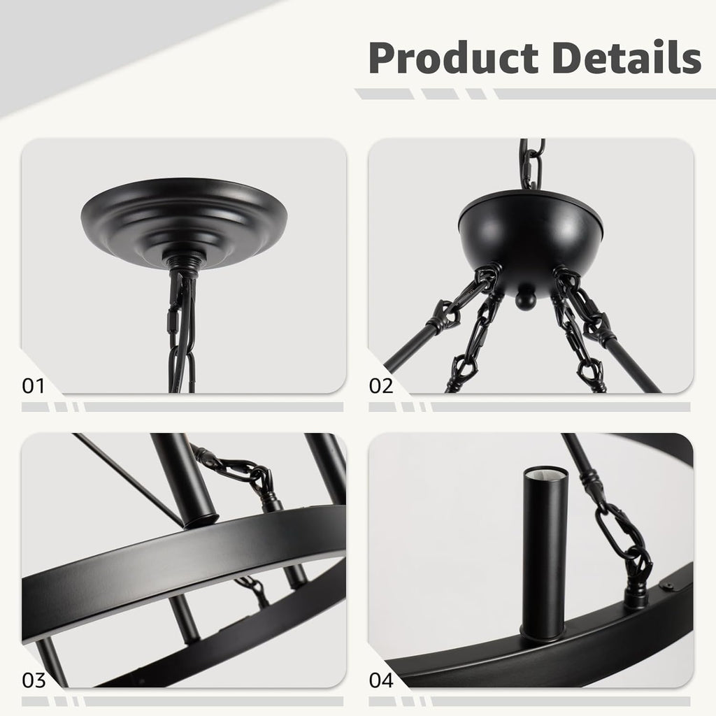 Wagon Wheel Chandeliers 40" 20-Light, Black Modern Farmhouse Chandelier with Adjustable Height