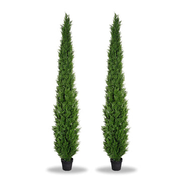 8 Feet Pre-Potted Evergreen Outdoor Artificial Cedar Tree for Front Porch Decor, Outdoor Entryway Decor Fake Tree