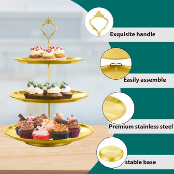 Set Stainless Steel Cupcake Stand, Gold Metal Serving Tray Cake Holder Cake Display Stand for Holiday Dessert Table - Set of 2