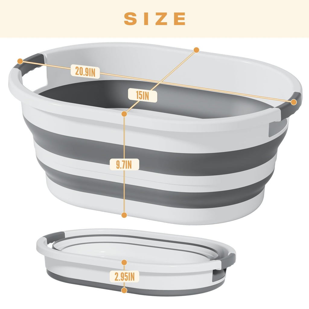 30L (8Gallon) Collapsible Laundry Basket Plastic (Gray, 2 Pack)