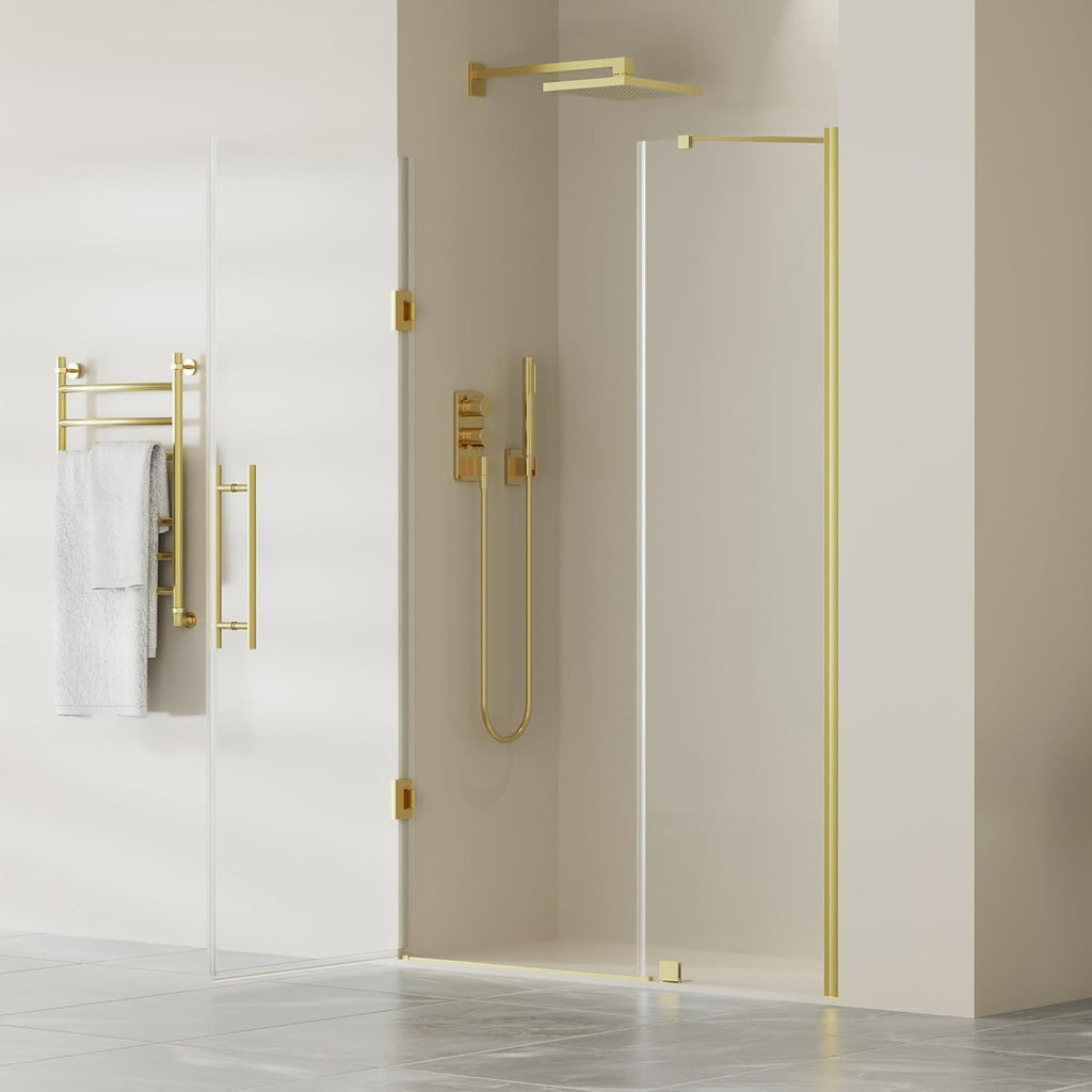 Frameless Pivot Glass Shower Door 48" W × 72" H, Pivot Swing Shower Door with 1/4" SGCC Tempered Glass, Brushed Gold