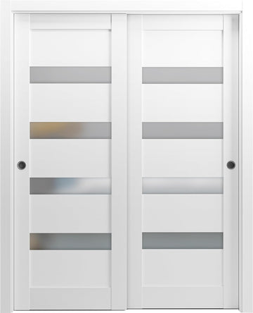 Sliding Closet Door SARTODOORS Quadro 4113 Bypass Interior Doors with Frosted Glass, MDF, 60x80, Whi