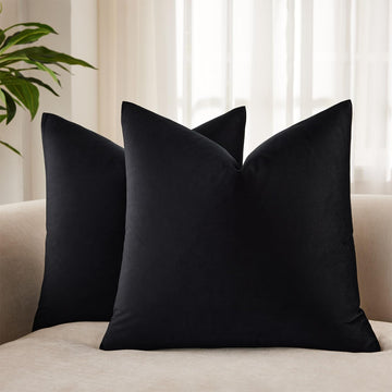 Decorative Velvet Throw Pillow Covers 20x20 Set of 2, Black
