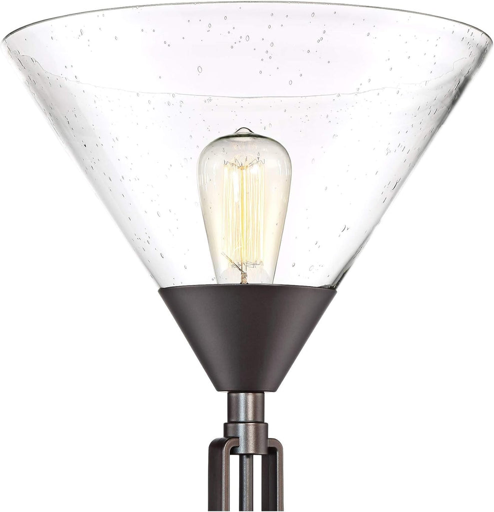 Warwick Industrial Torchiere Tree Floor Lamp LED 3-Light Edison 71.5" Tall Tiger Bronze Metal Clear Seedy Glass Shade
