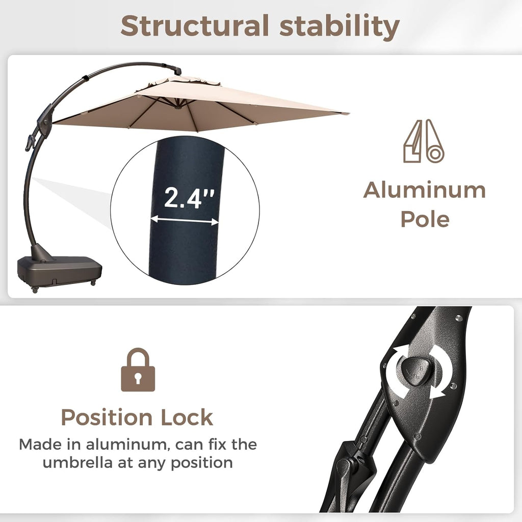 10x13 FT Outdoor Cantilever Umbrella with Base Large Aluminum Rectangle Offset Umbrella for Pool Garden (Champagne
