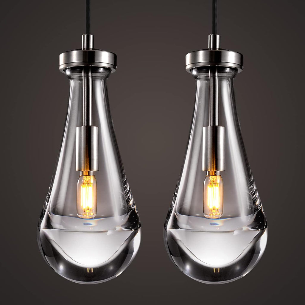 Raindrop Pendant Lights Kitchen Island Teardrop Nickel Hanging Light Fixtures Clear Solid Glass Pendant Light Modern Chandeliers for Dining Room Porch Corridor Living Room(2-Pack) A121-B0DL45H9ZZ