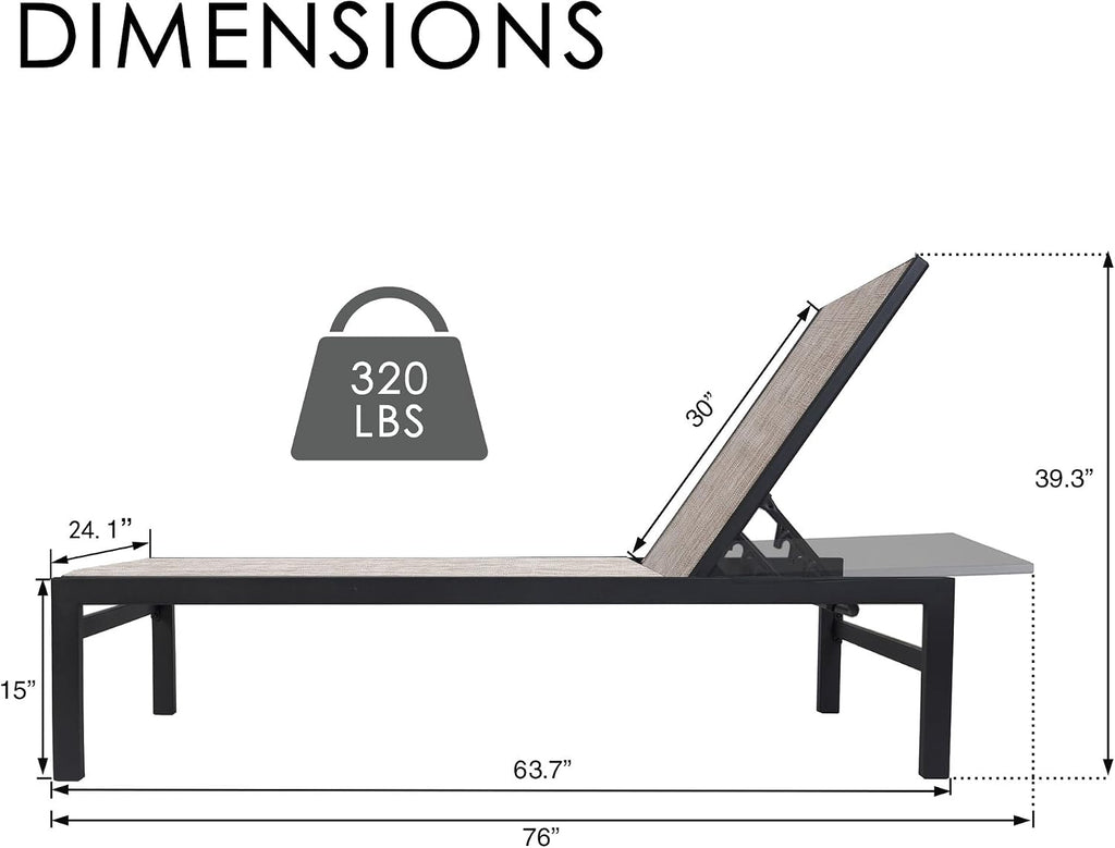 Outdoor Chaise Lounge, Powder-Coated Aluminum Frame | Textilene Fabric, Adjustable Reclining Patio Lounger (Beige)