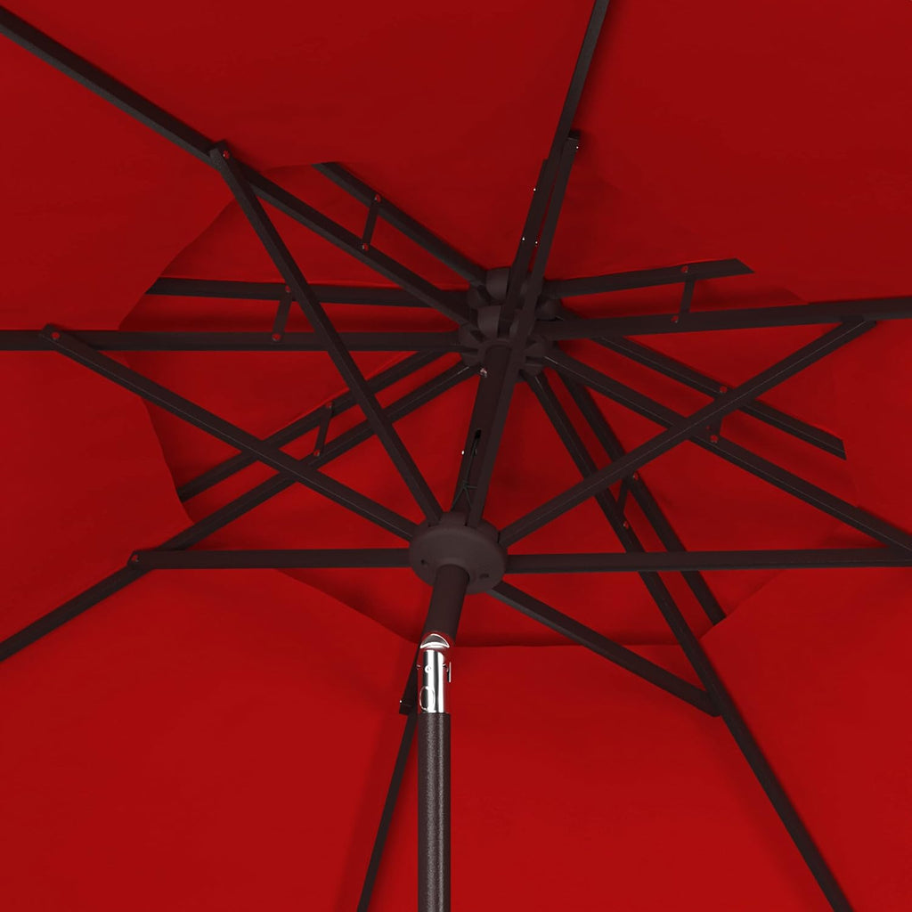 9ft Round Double-Top Patio Umbrella with Crank Lift & UV Protection - Red