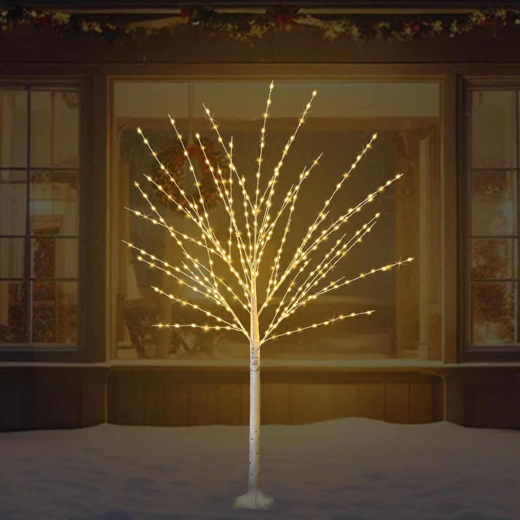 2Pack 4FT Lighted Birch Trees, Birch Tree with 400 LED Lights, 8 Flash Modes and Timer, Dimmable, Light Up Twig