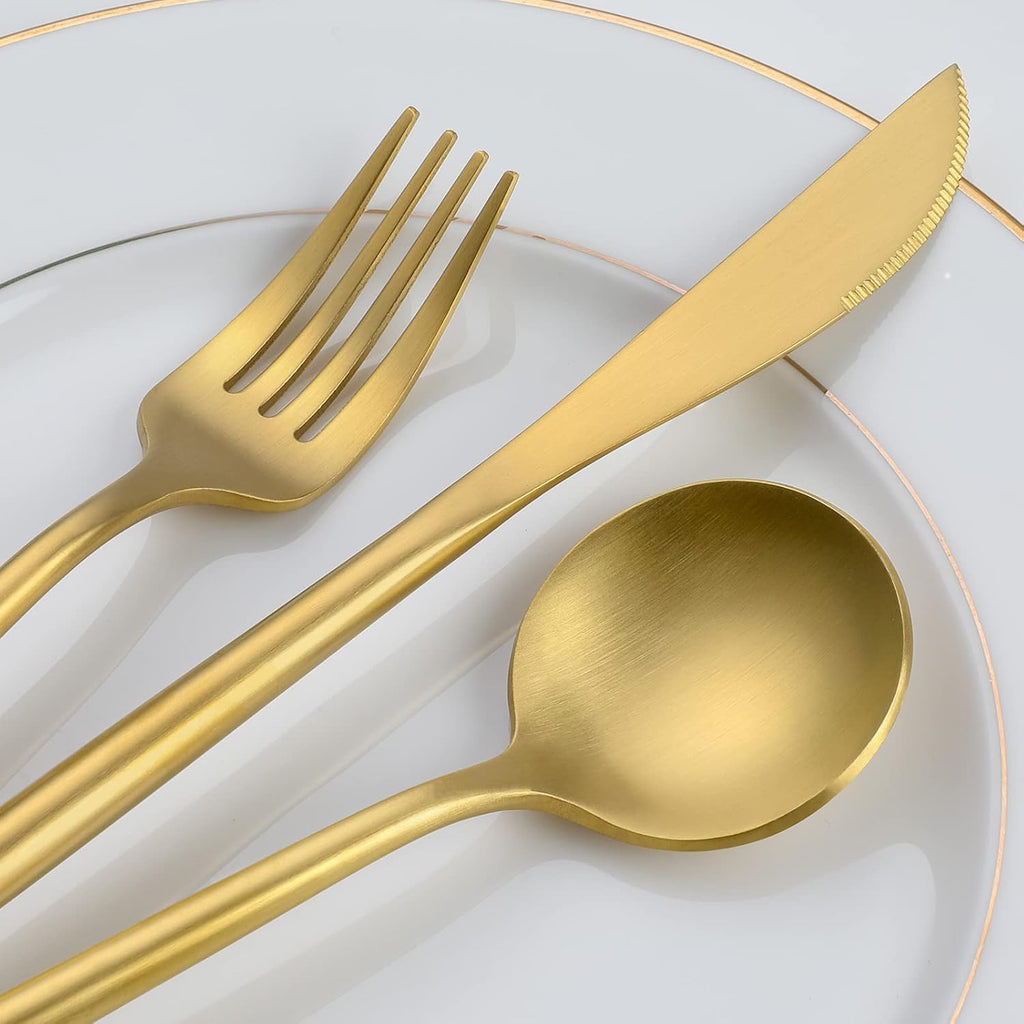 Matte Gold Silverware Set, 30-Piece Food Grade Stainless Steel Gold Flatware Set, Kitchen Utensil Set Service for 6
