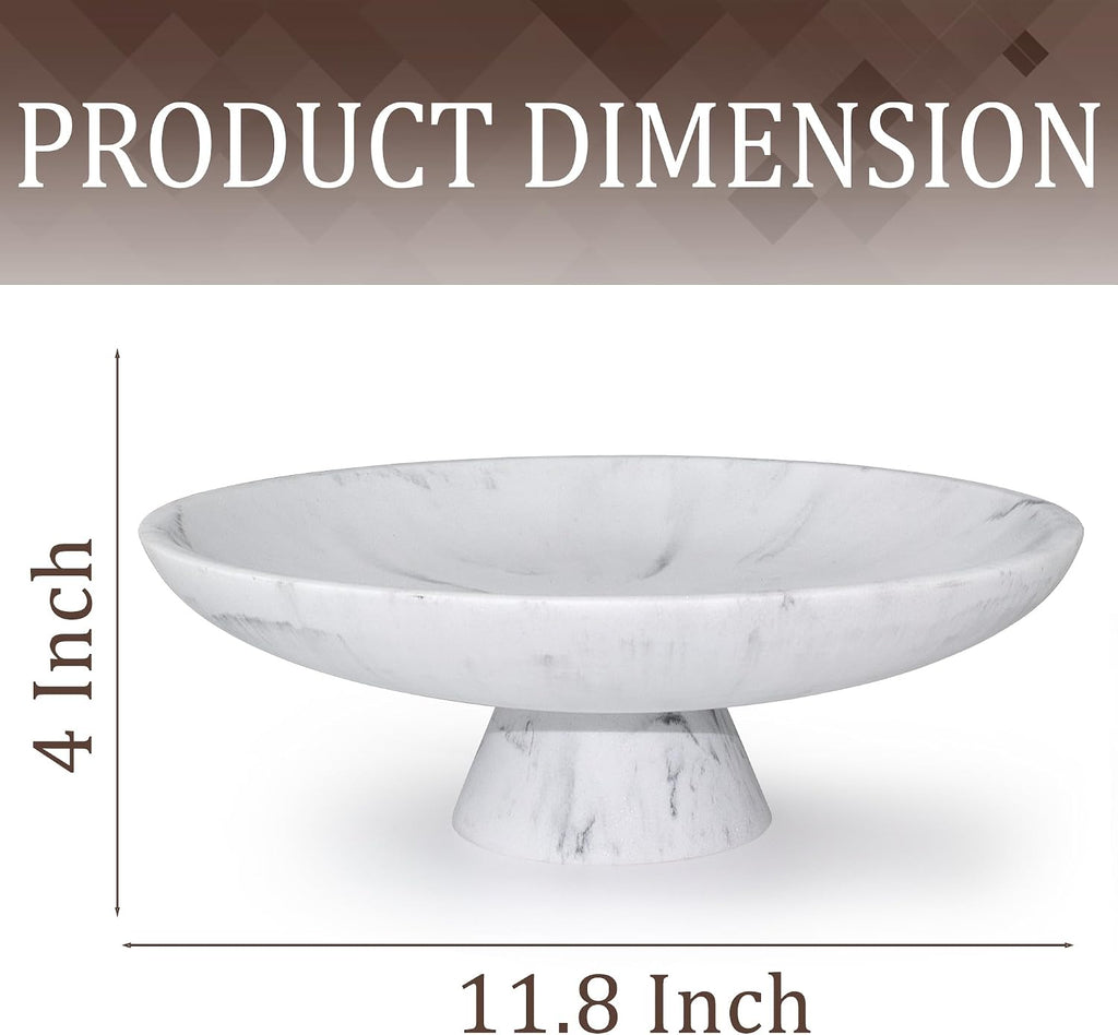 Modern Resin Pedestal Decorative Bowl, Large Fruit Bowl Counter, Stylish Key Bowl Table, Marble white