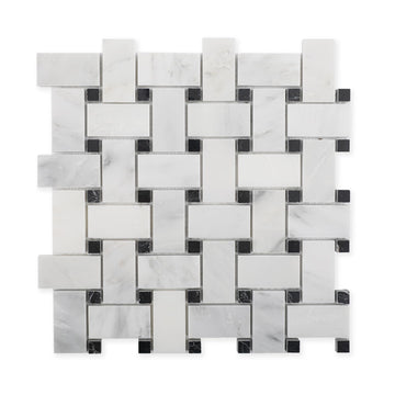 Bianco Alba Stone White Marble Basketweave Marble Mosaic Tile Wall Bathroom Shower Floor (5 Sheet,Polished)