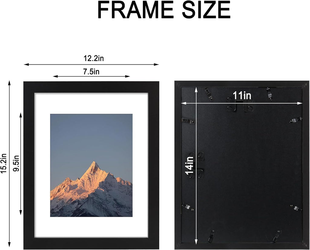 11x14 Picture Frame Set of 4 with Real Glass, Wall Mount | Displays 8x10 with Mat or 11x14 without Mat, Crystal-Clear