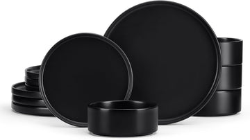 Stoneware Dinnerware Sets, 12-Piece Plates and Bowls Dish Set for 4, Kitchen Modern Dinning Ware