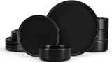 Stoneware Dinnerware Sets, 12-Piece Plates and Bowls Dish Set for 4, Kitchen Modern Dinning Ware