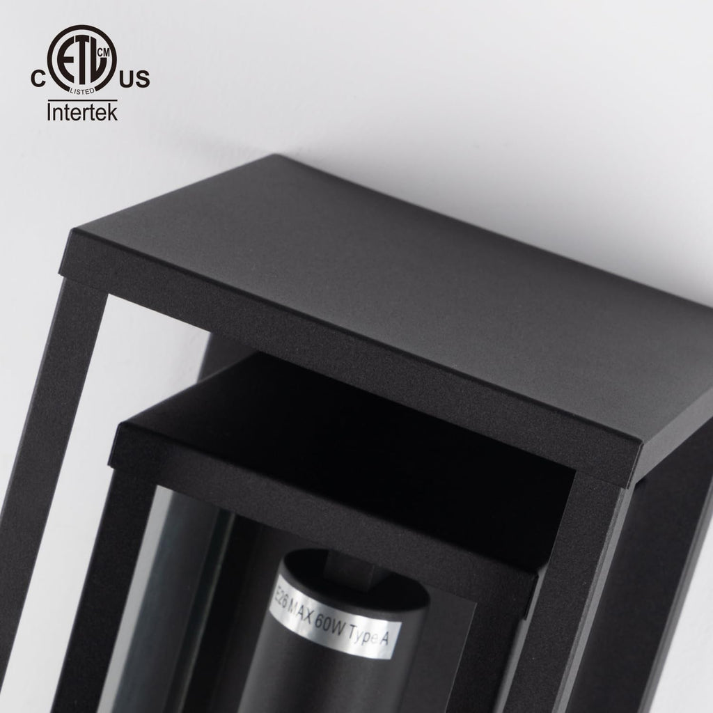 14" Classic Outdoor Wall Sconce 1 Light in Matte Black Rectangular Metal Frame and Clear Glass Shade Waterproof Porch