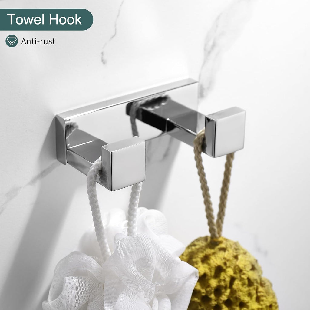 4-Pieces Bathroom Hardware Set, Polished Chrome Towel Bar Set, Wall Mounted Stainless Steel Bathroom Hardware