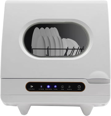6-Set 110V Countertop Dishwasher, White, 800W, 5L Built-In Tank