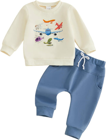 Toddler Baby Boy Fall Outfits Crewneck Sweatshirt Pants Set Winter Clothes
