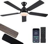 Ceiling Fans with Lights, 52 Inch Low Profile Ceiling Fan with Light and Remote Control,Reversible, 3CCT, Dimmable, Quiet, Black Ceiling Fan for Bedroom Indoor/Outdoor Use A101-B0D8BBWFL3
