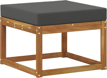 Outdoor Footstool Solid AcaciaWood Patio Ottoman with Anthracite Cushion, Modular Sectional Single Seat for Backyard