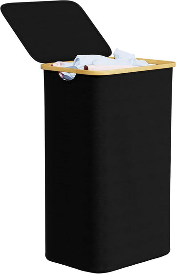 Laundry Hamper with Lid, 110L Large Tall Clothes Basket Bin with Bamboo Handles, Collapsible Laundry Hamper , Laundry