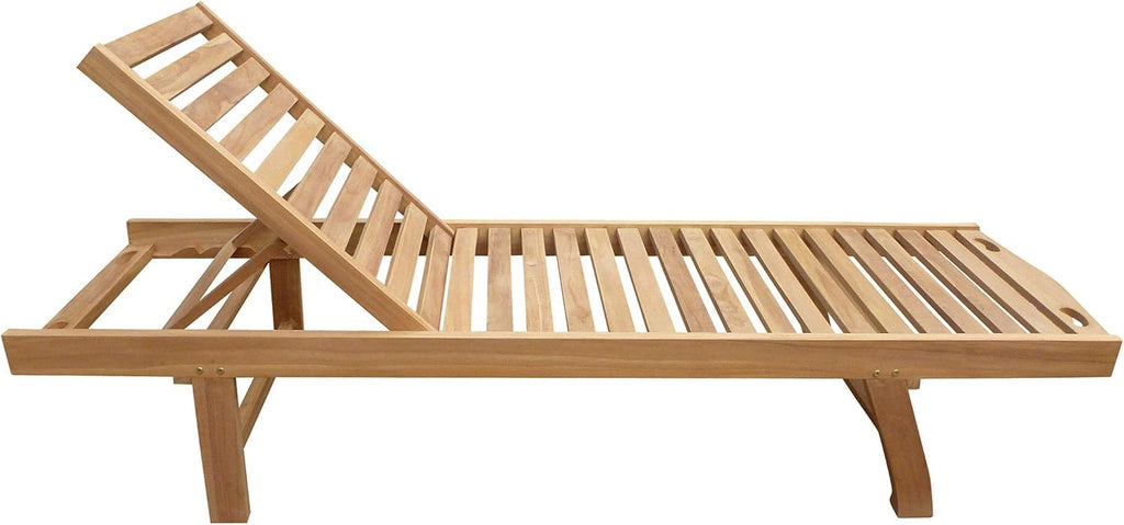 Outdoor Patio Reclining Chaise Pool Lounger Made from Solid Teak Wood