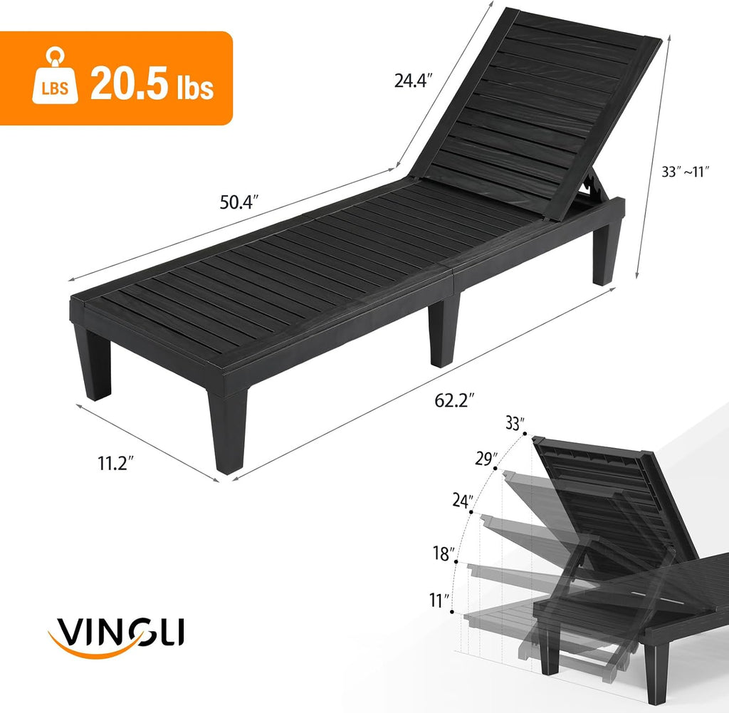 Outdoor Chaise Lounge Chair Set of 2, Waterproof Outdoor Lounge Chair with 5-Level Adjustable Backrest, Patio Chaise
