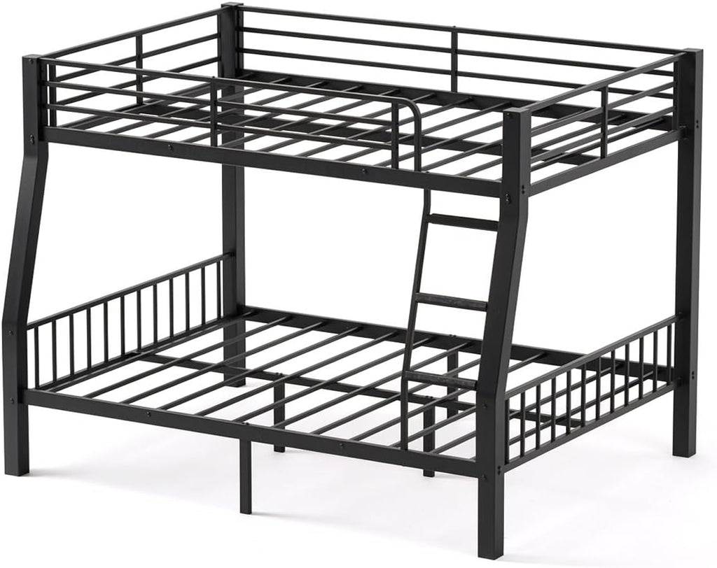 Full XL Over Queen Bunk Bed for Adults, Heavy Duty Metal Bed Frame with Full-Length Guardrails & Anti-Slip Ladder