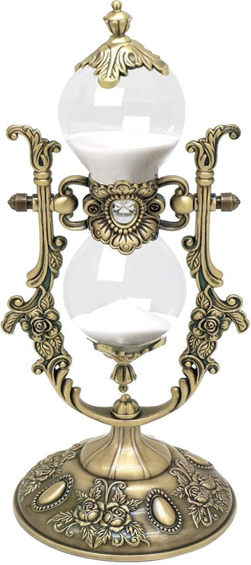 Vintage Embossed Hourglass Sand Timer Decor,360° Rotating 15 Min