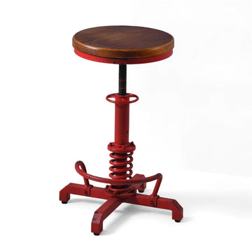 Industrial Retro Vintage Farm Wooden Seat Tractor Stool Kitchen Swivel Height Adjustable bar Stool Antique Red